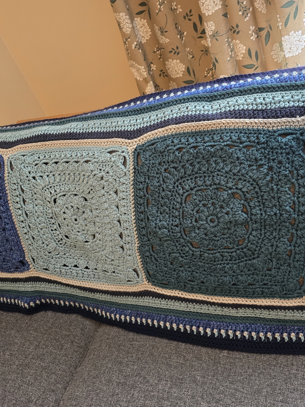 Handmade Crochet Throw Blanket in Blue Tones - Picture 2 of 13